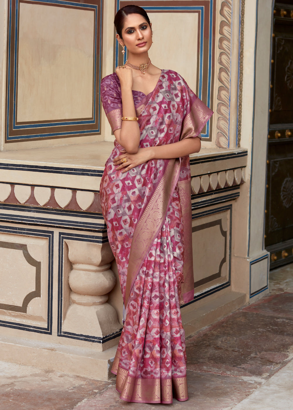 Buy MySilkLove Rose Dust Purple Banarasi Digital Printed Silk Saree Online
