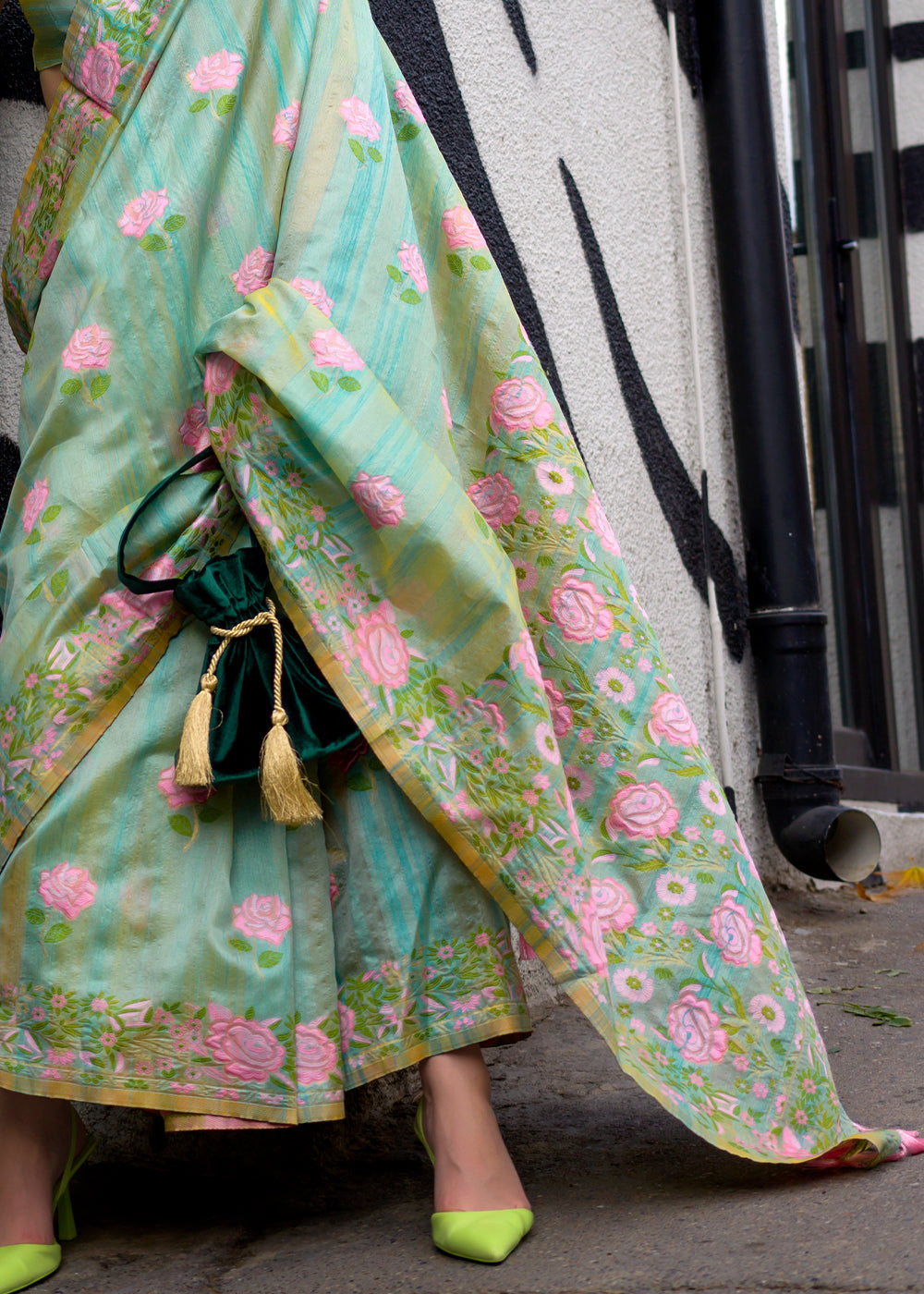 Buy MySilkLove Sinbad Green Floral Handloom Banarasi Saree Online