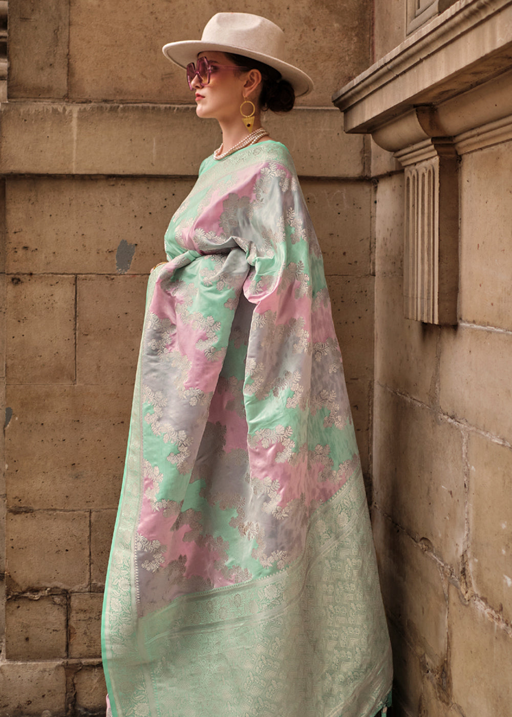 Buy MySilkLove Submarine Green Banarasi Handloom Rangkat Weaving Saree Online