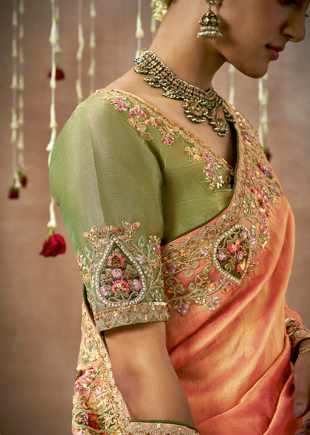 Buy MySilkLove Plum Peach Zari Woven Embroidery Designer Tissue Dola Silk Saree Online