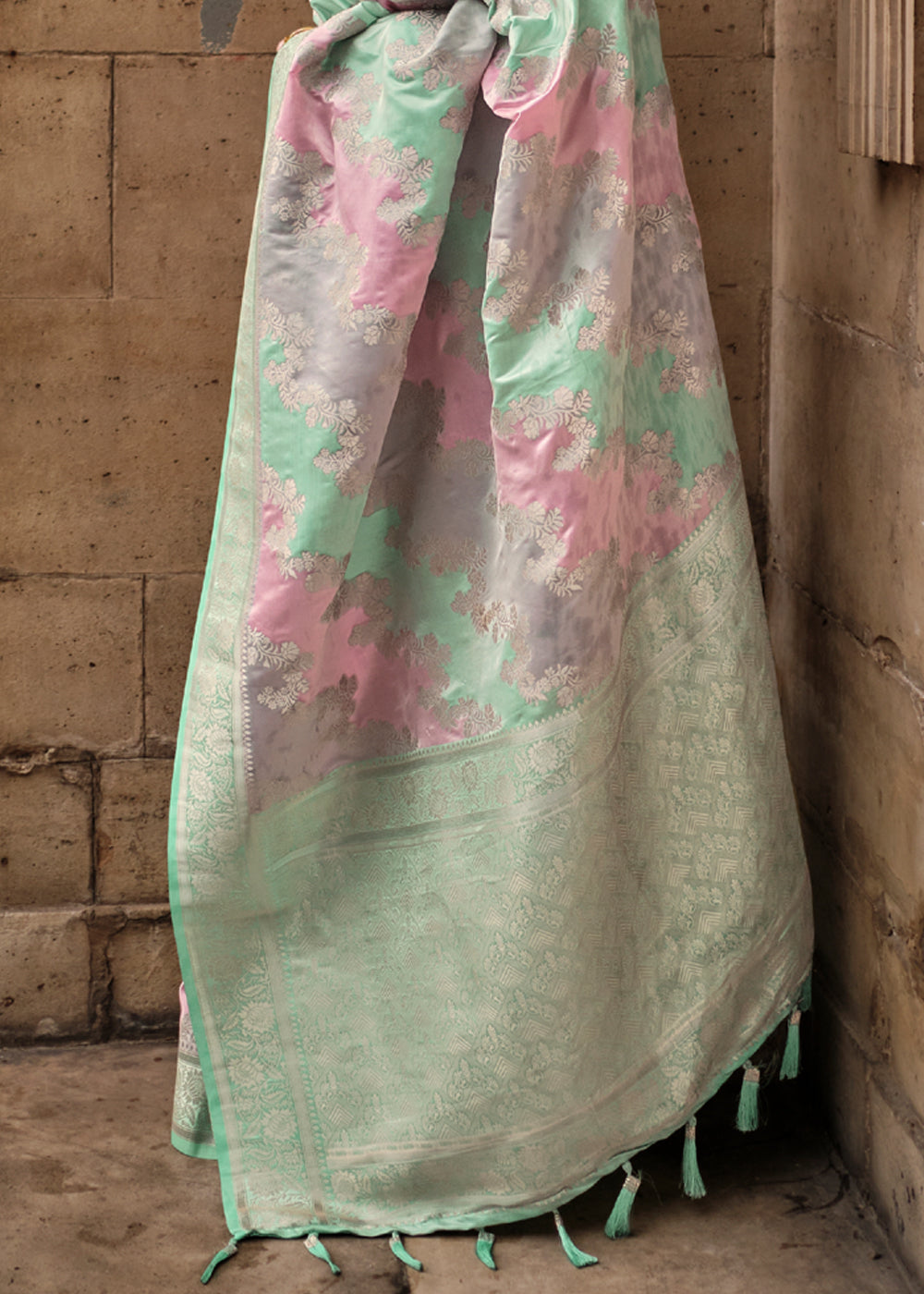 Buy MySilkLove Submarine Green Banarasi Handloom Rangkat Weaving Saree Online
