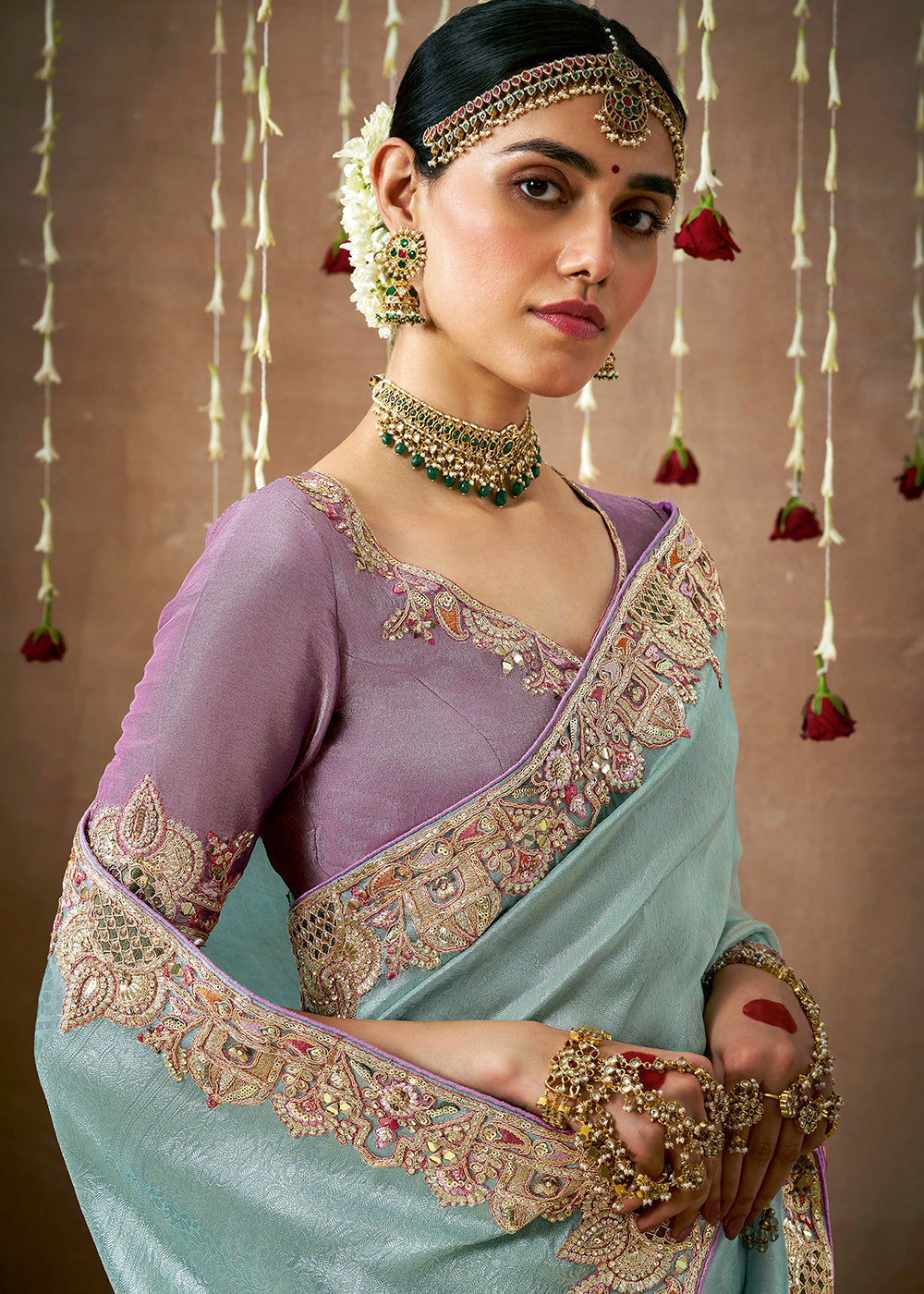 Buy MySilkLove Cerulean Blue Zari Woven Embroidery Designer Tissue Dola Silk Saree Online