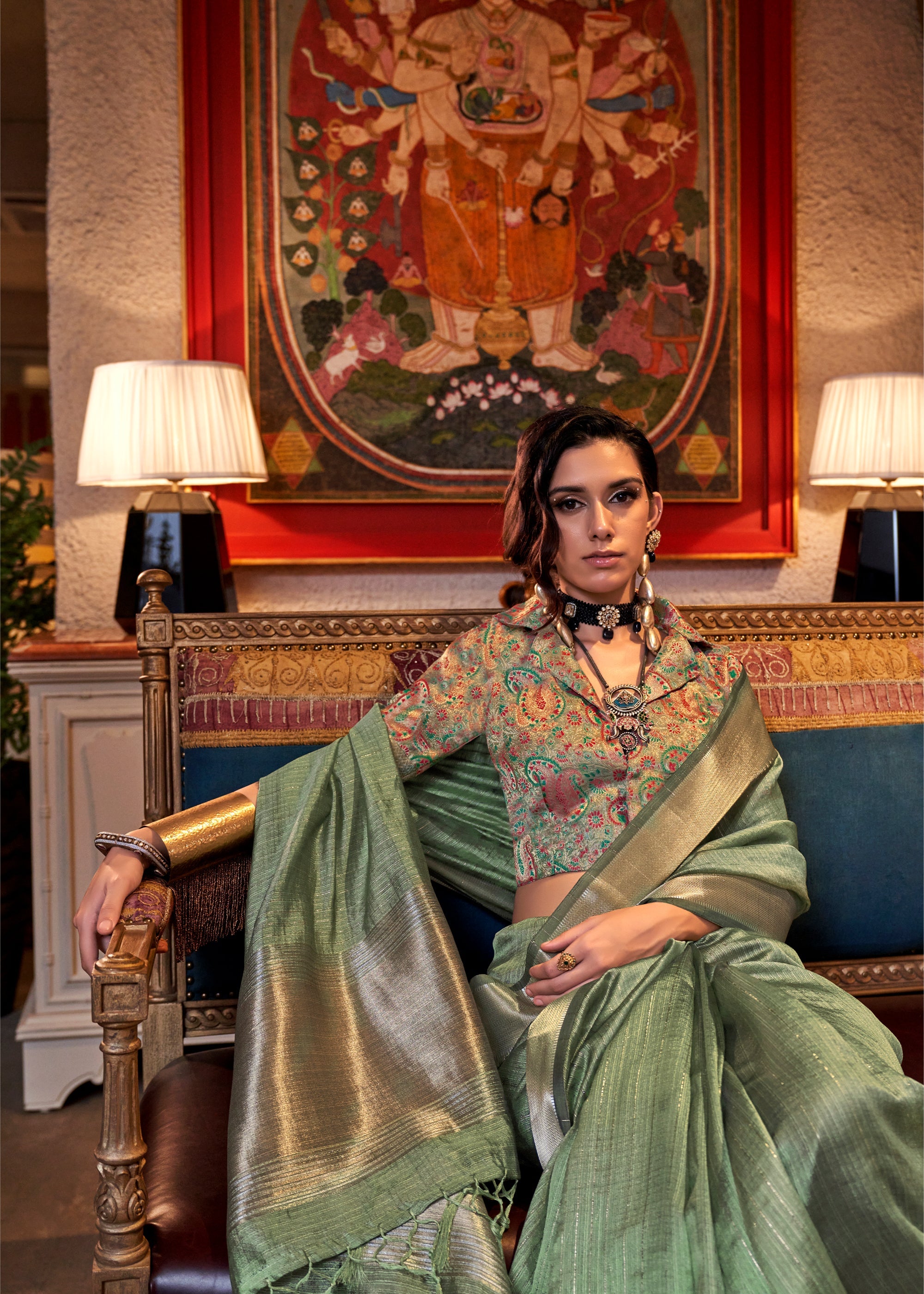 Buy MySilkLove Olive Green Chiffon Silk Saree Online