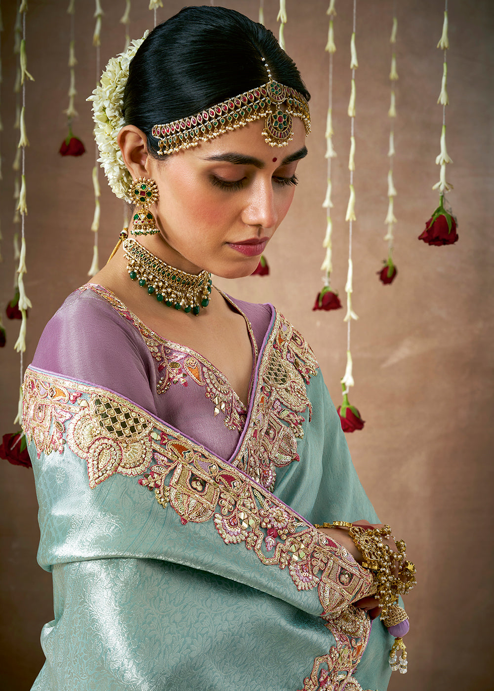 Buy MySilkLove Cerulean Blue Zari Woven Embroidery Designer Tissue Dola Silk Saree Online