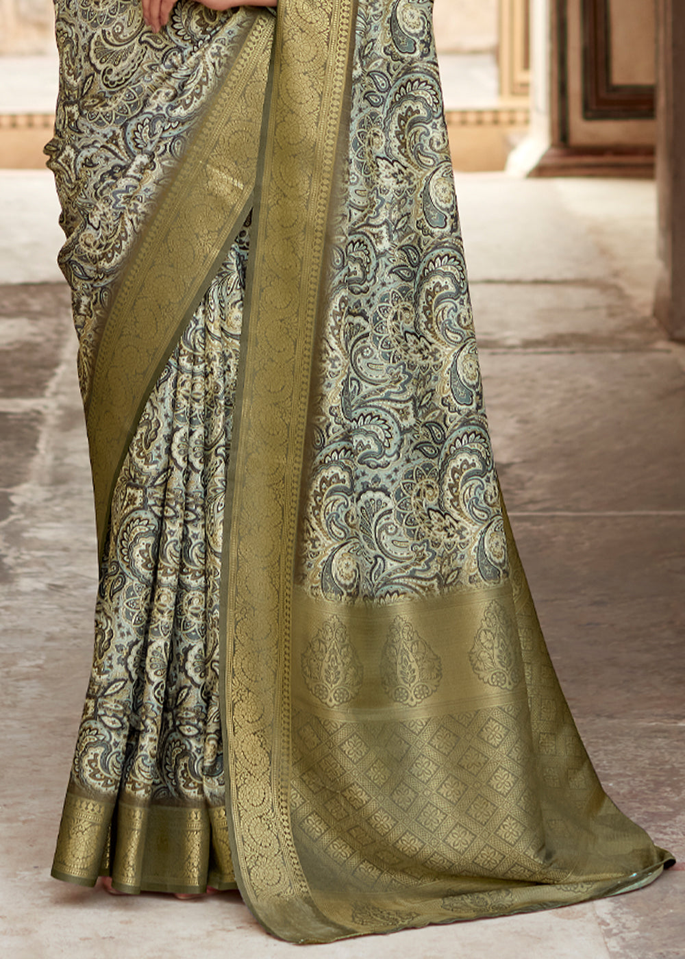 Buy MySilkLove Stack Green Banarasi Digital Printed Silk Saree Online