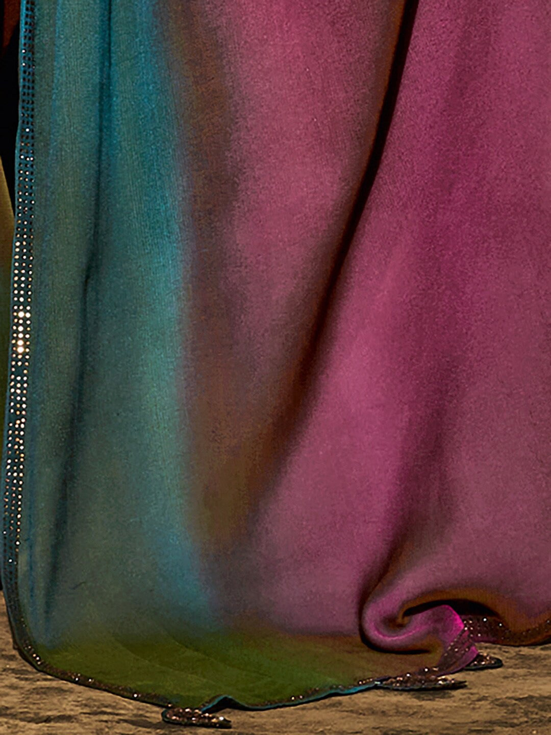 Buy MySilkLove Cutty Sark Green and Purple Chiffon Saree With Printed Blouse Online