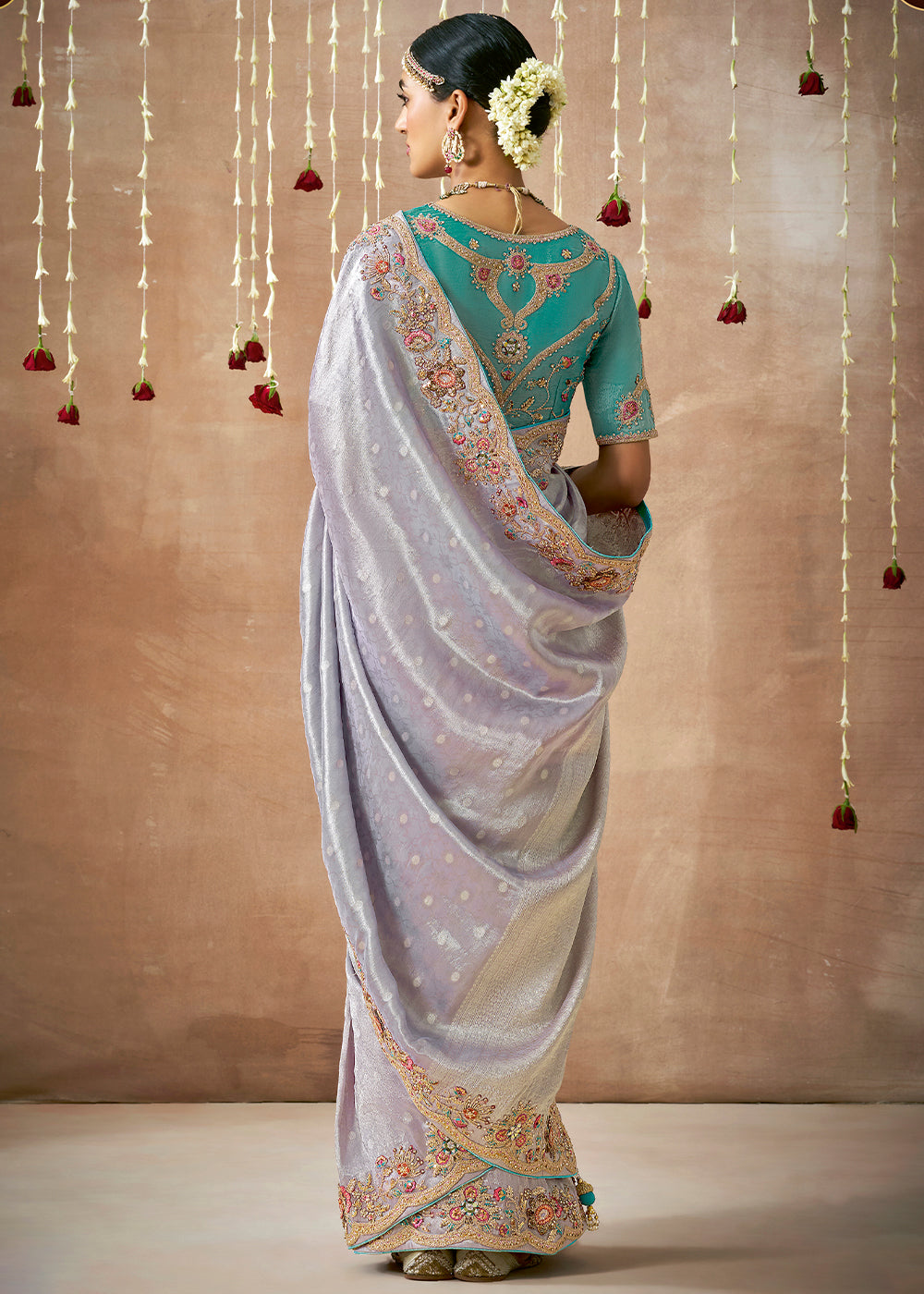 Buy MySilkLove Stone Purple Shade Zari Woven Embroidery Designer Tissue Dola Silk Saree Online