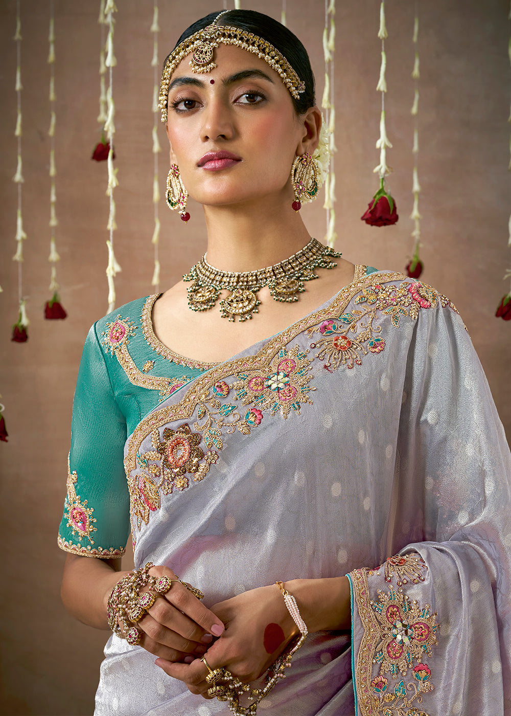 Buy MySilkLove Stone Purple Shade Zari Woven Embroidery Designer Tissue Dola Silk Saree Online