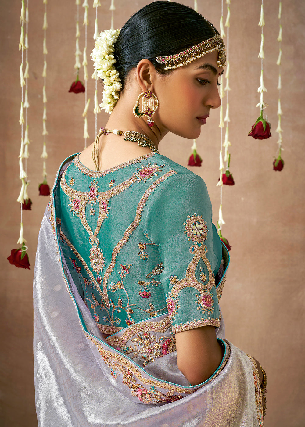 Buy MySilkLove Stone Purple Shade Zari Woven Embroidery Designer Tissue Dola Silk Saree Online