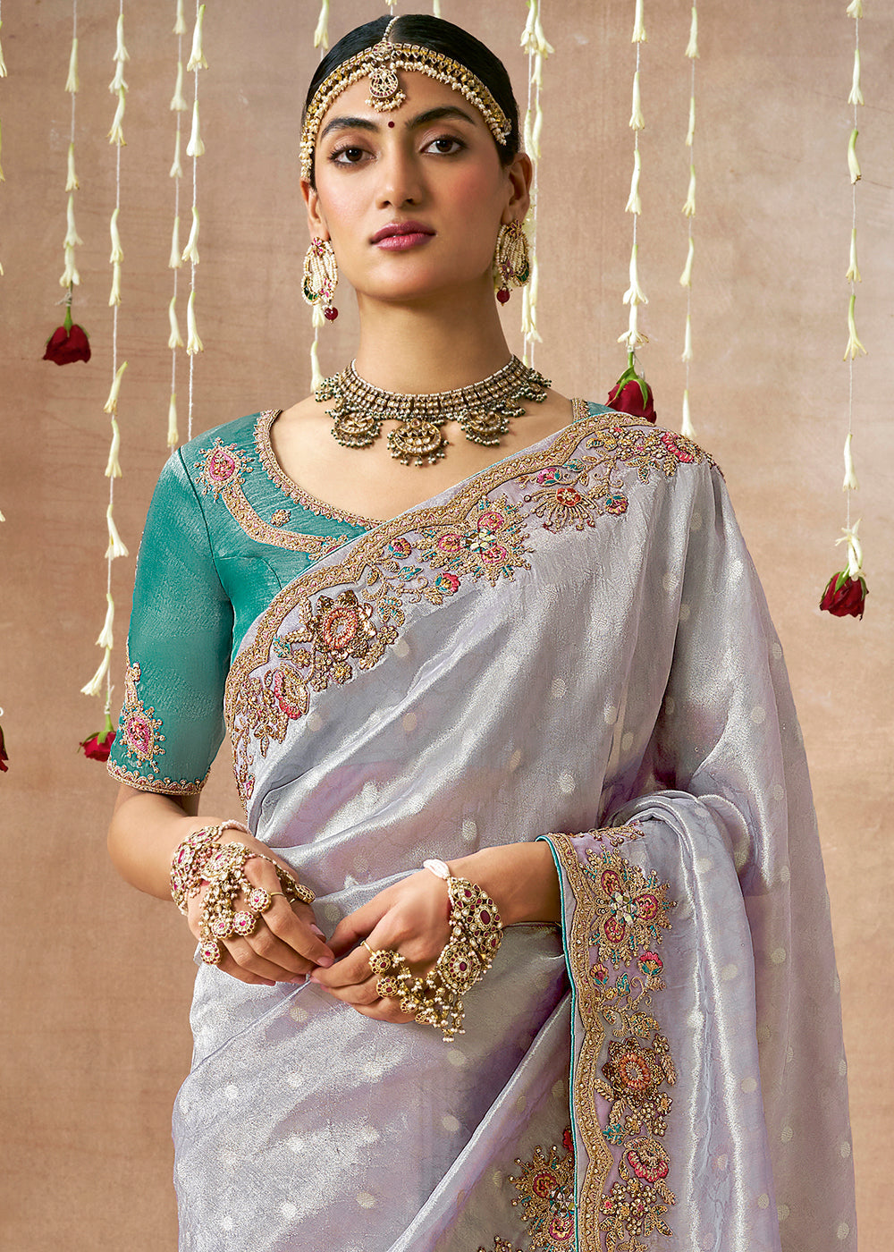 Buy MySilkLove Stone Purple Shade Zari Woven Embroidery Designer Tissue Dola Silk Saree Online