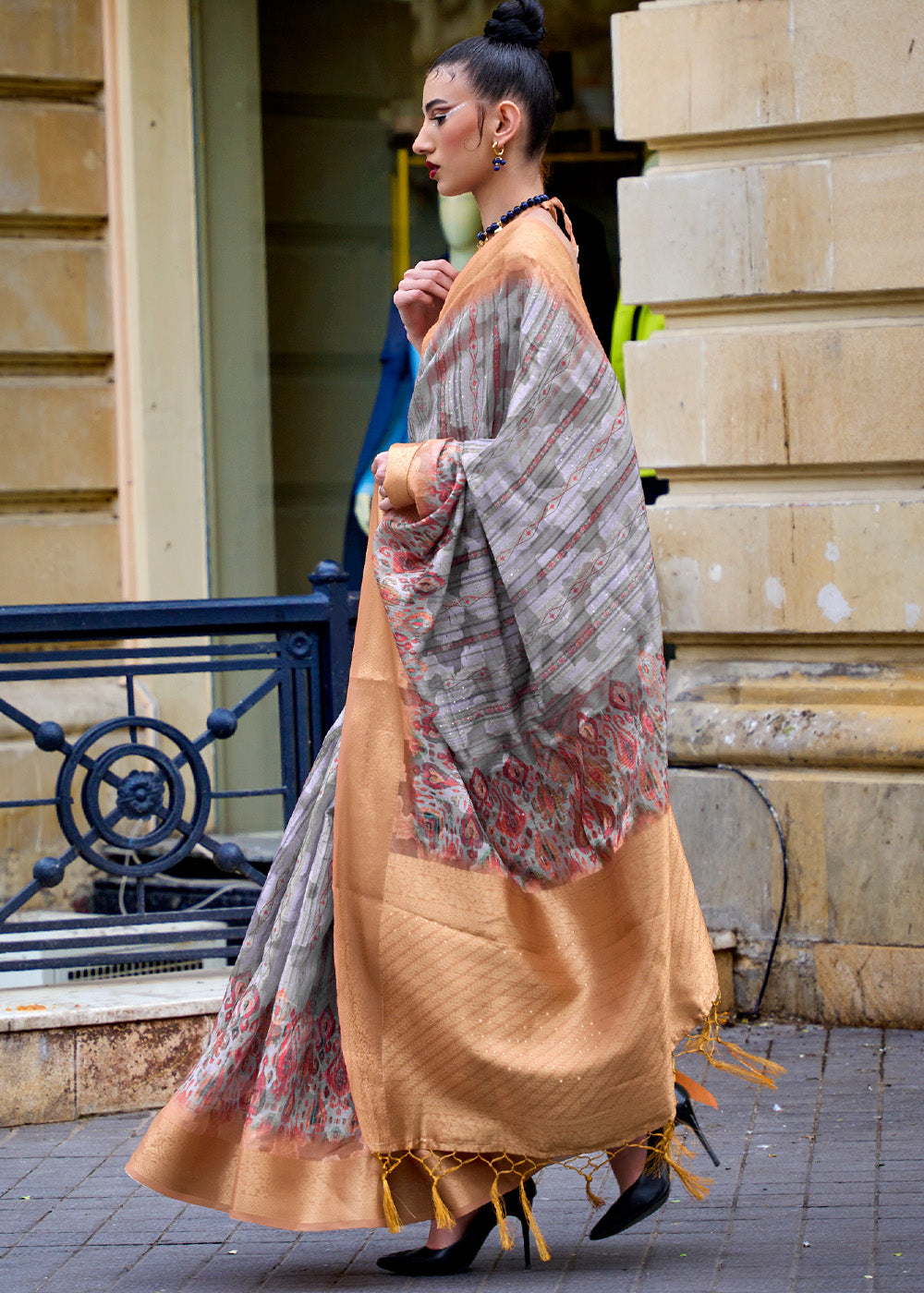 Buy MySilkLove Harbor Grey Handloom Poly Brasso Saree Online