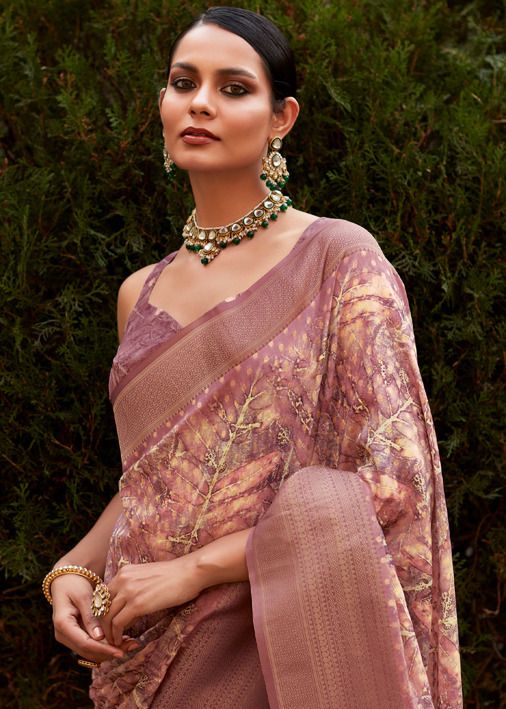 Buy MySilkLove Spicy Mix Purple Banarasi Digital Printed Silk Saree Online