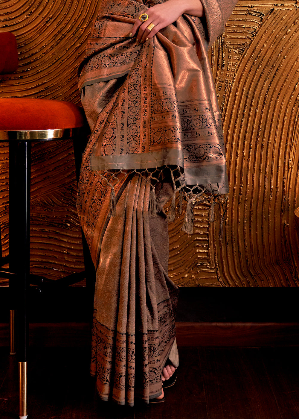 Buy MySilkLove Spicy Mix Brown Chaap Handloom kanjivaram silk Saree Online