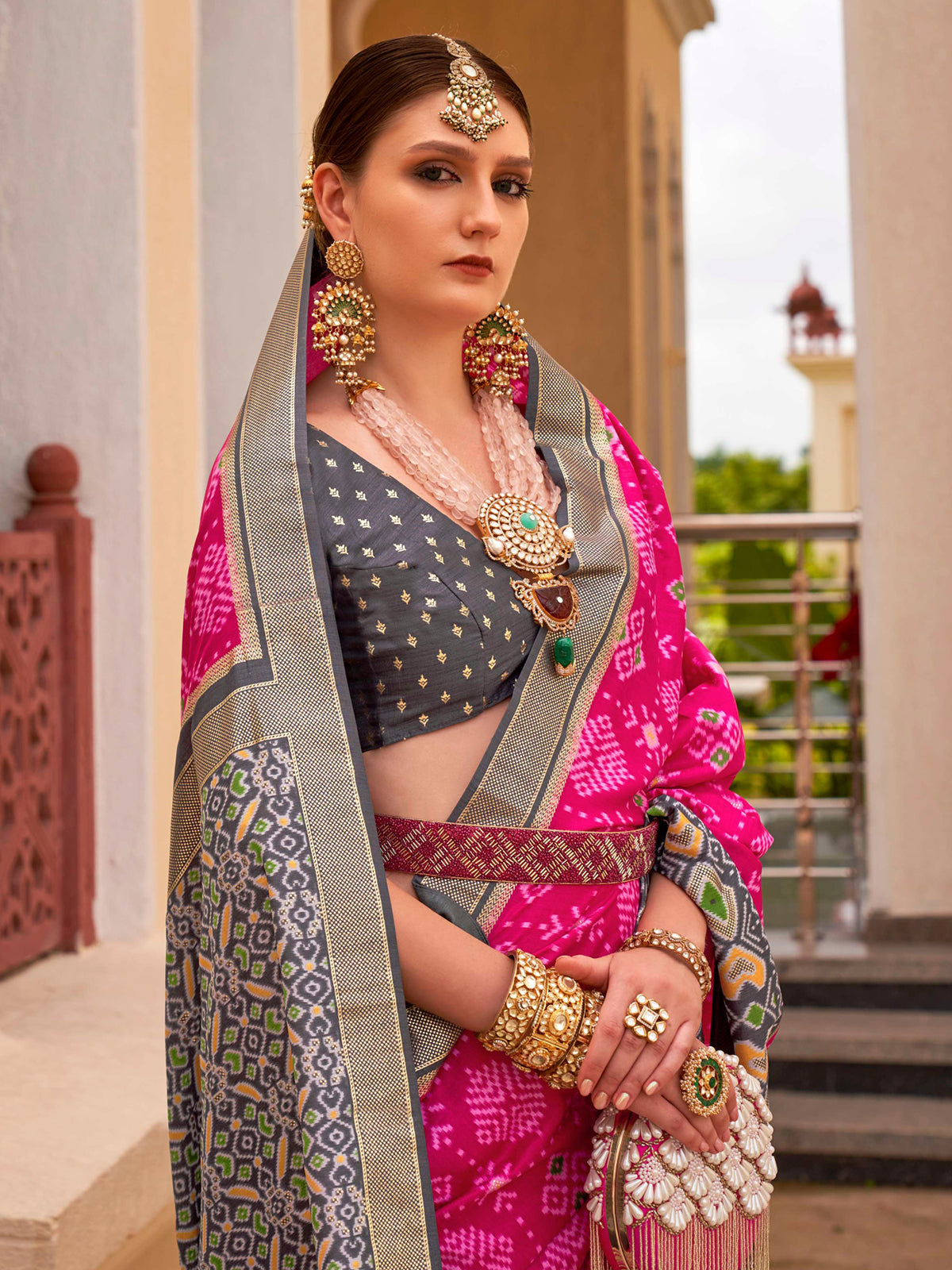 Buy MySilkLove Magenta Pink and Blue Printed Patola Soft Silk Saree Online