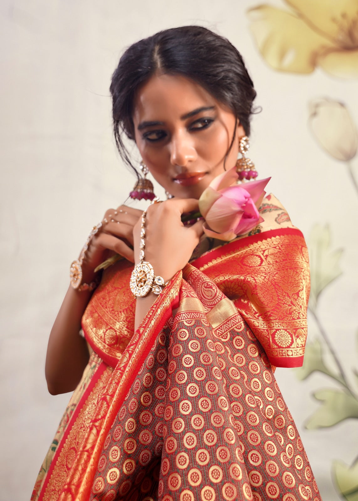 Buy MySilkLove Brandy Cream and Red Woven Banarasi Saree Online