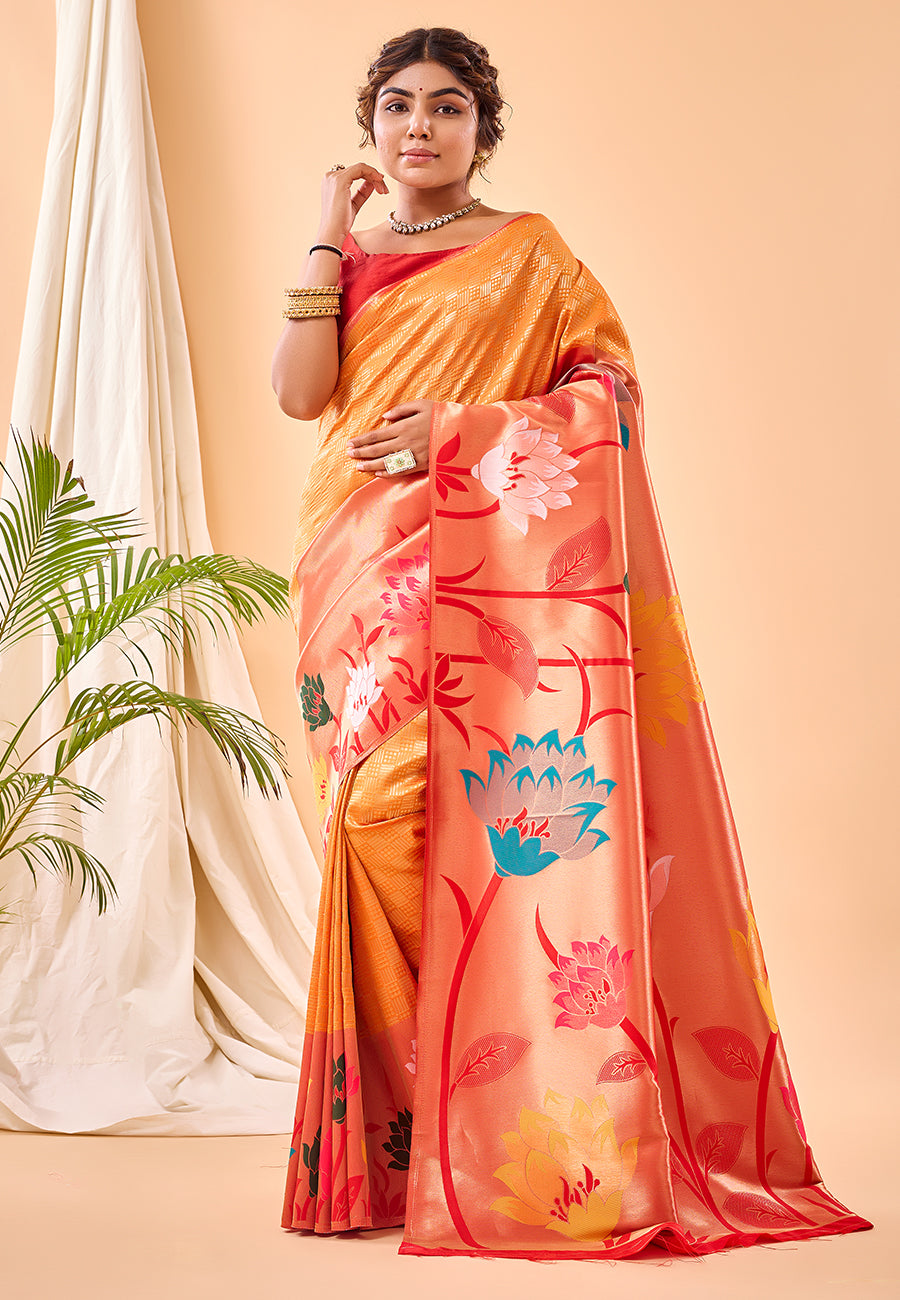 Buy MySilkLove Neon Carrot Orange Fulrani Woven Paithani Saree Online