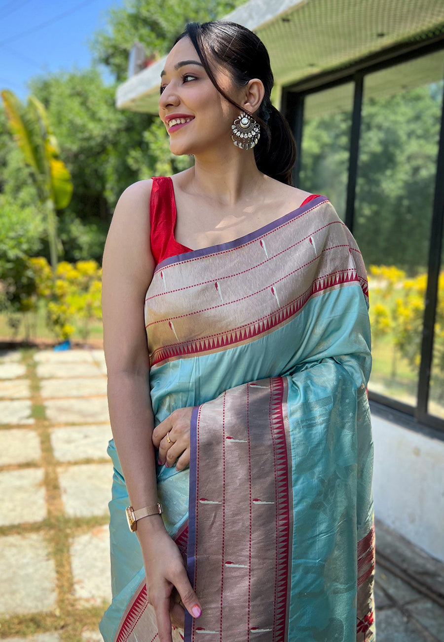 Buy MySilkLove Aqua Island Blue Pichwai Woven Paithani Silk Saree Online