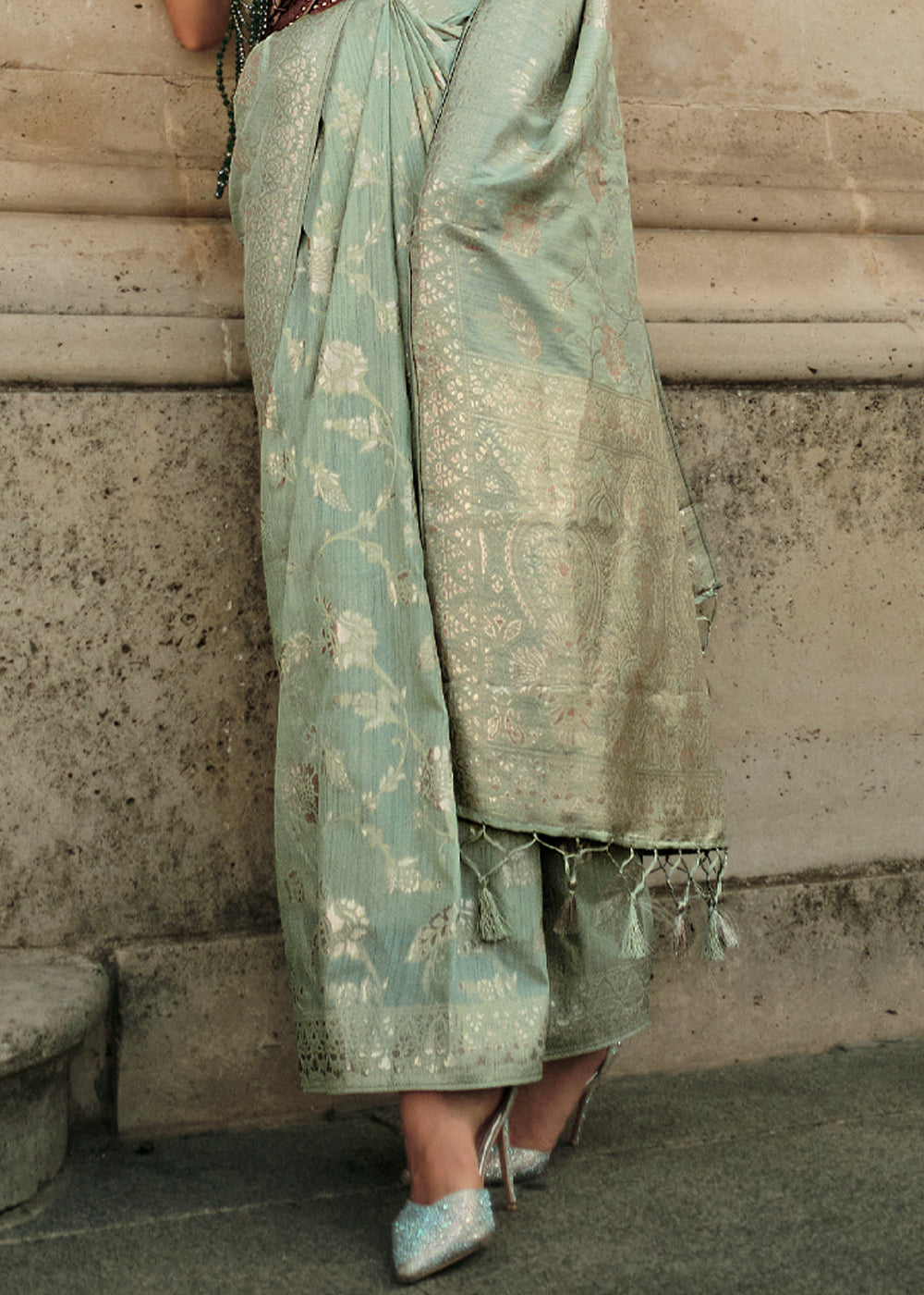 Buy MySilkLove Sprout Green Zari Woven Banarasi Saree Online