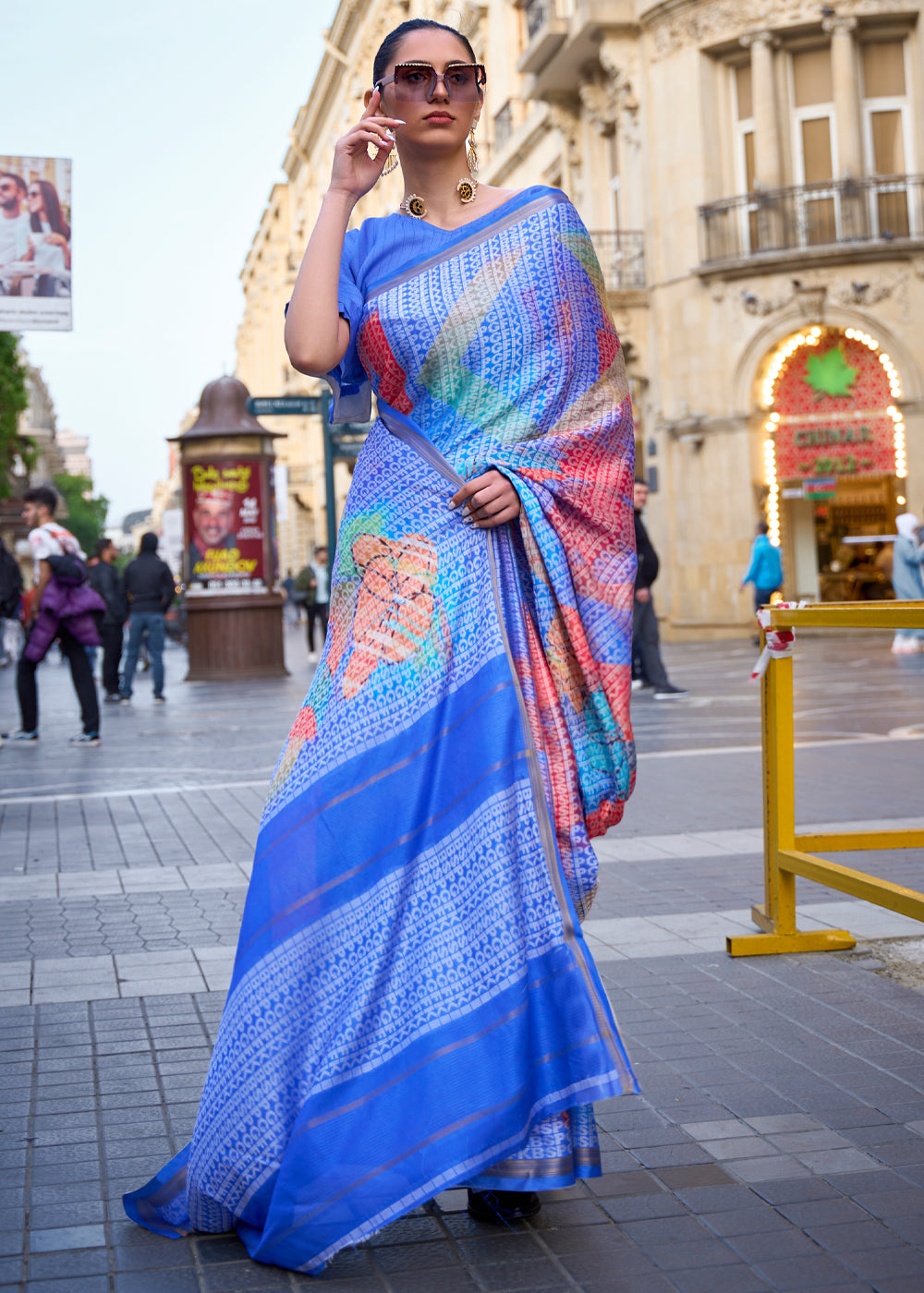 Buy MySilkLove Lapis Lazuli Blue Printed Handloom Weaving Saree Online