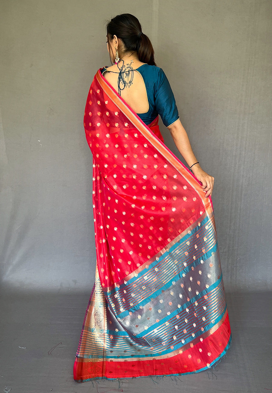 Buy MySilkLove Shiraz Red Zari Woven Organza Silk Saree Online