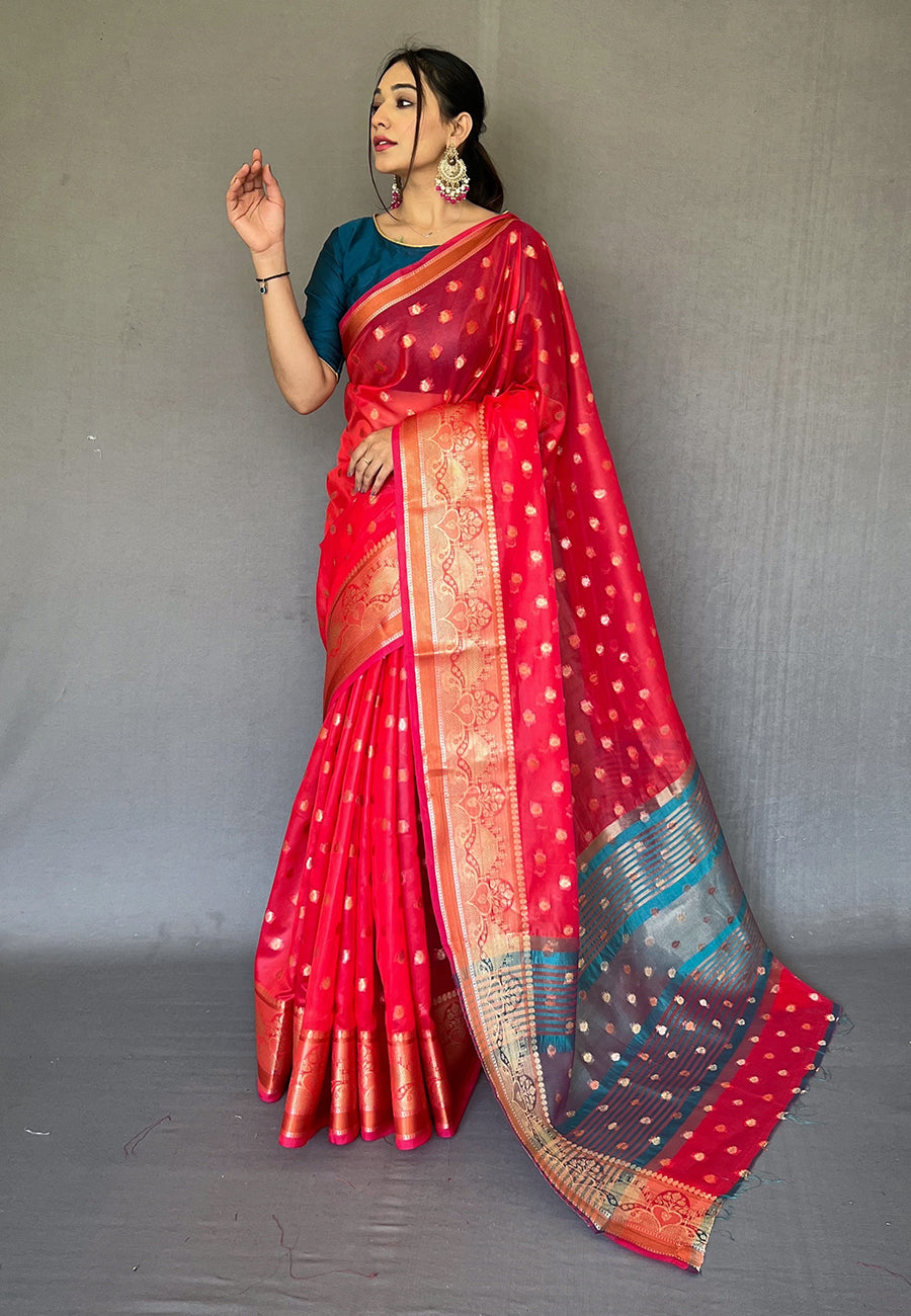 Buy MySilkLove Shiraz Red Zari Woven Organza Silk Saree Online