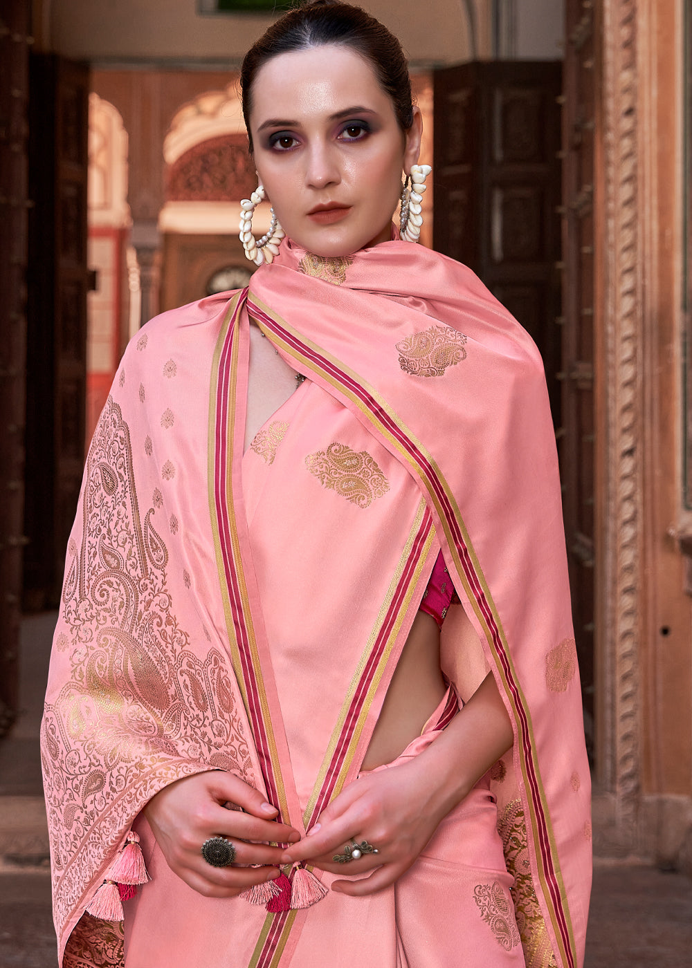 MySilkLove Sea Pink Woven Satin Silk Saree