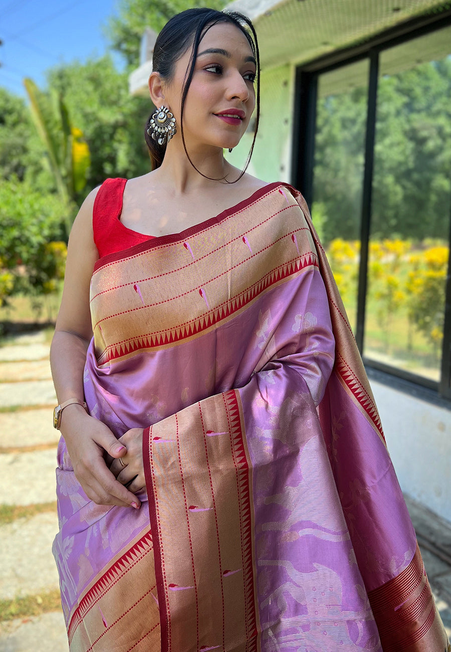Buy MySilkLove Thistle Purple Pichwai Woven Paithani Silk Saree Online