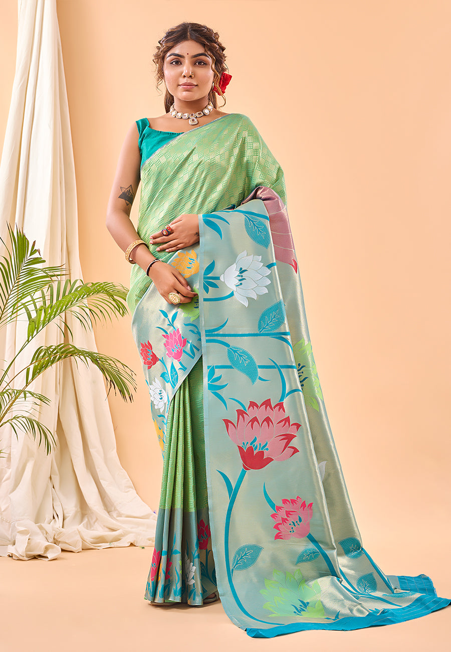 Buy MySilkLove Sprout Green Fulrani Woven Paithani Saree Online