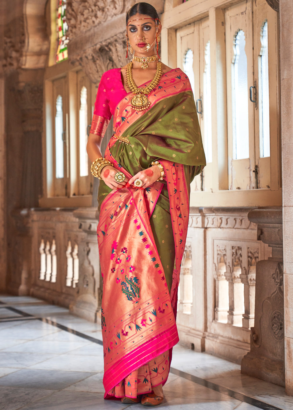 Buy MySilkLove Sycamore Green Woven Paithani Silk Saree Online