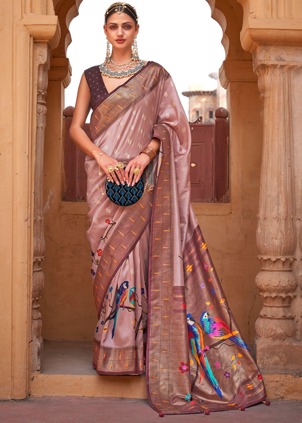 Buy MySilkLove Brandy Rose Brown Woven Paithani Silk Saree Online