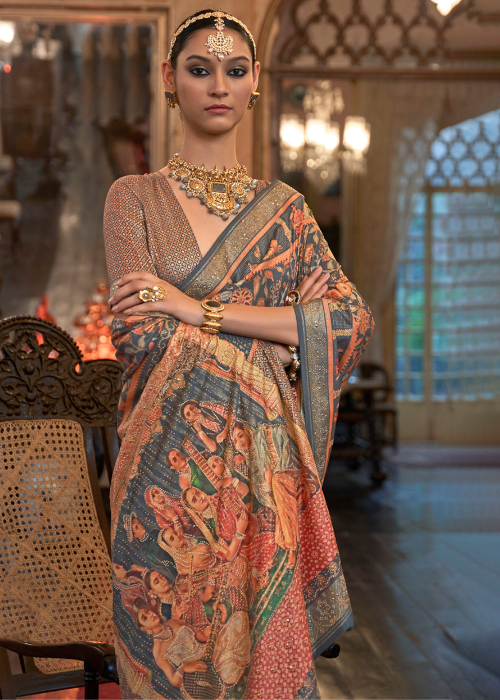 Buy MySilkLove Gravel Grey Woven Digital Printed Patola Saree Online
