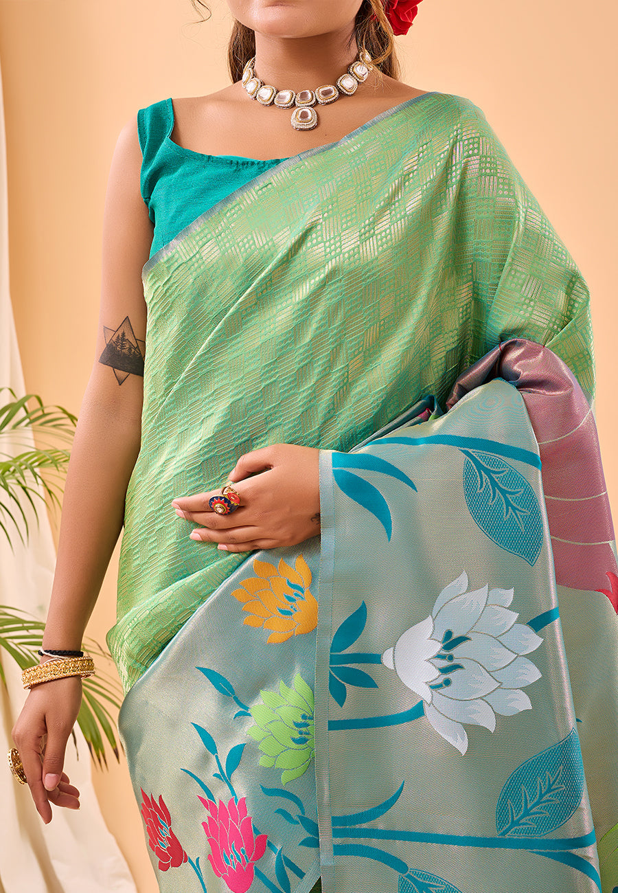 Buy MySilkLove Sprout Green Fulrani Woven Paithani Saree Online