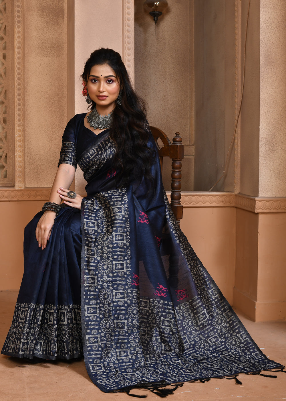 Buy MySilkLove Mine Shaft Blue Handloom Pure Cotton Saree Online
