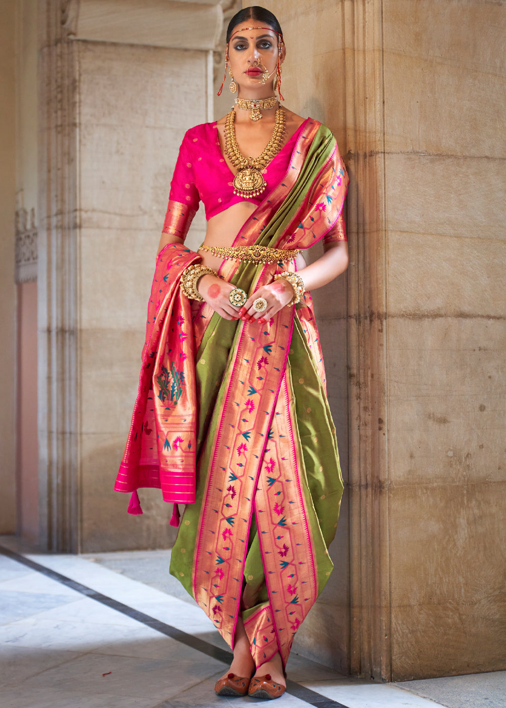 Buy MySilkLove Sycamore Green Woven Paithani Silk Saree Online