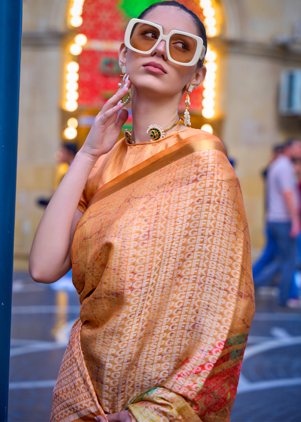 Buy MySilkLove Navajo Orange Printed Handloom Weaving Saree Online