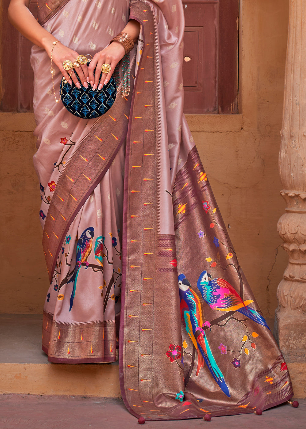Buy MySilkLove Brandy Rose Brown Woven Paithani Silk Saree Online