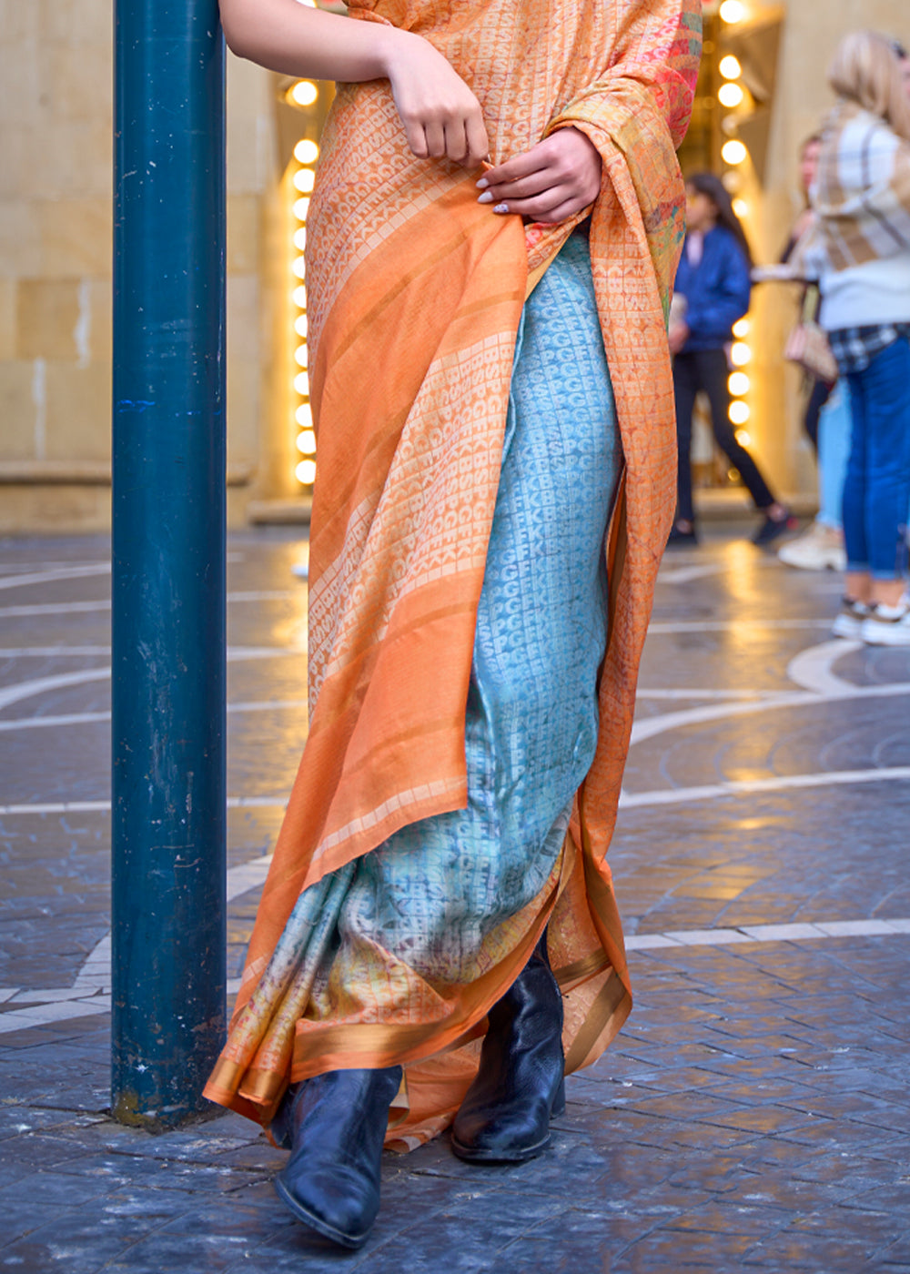 Buy MySilkLove Navajo Orange Printed Handloom Weaving Saree Online