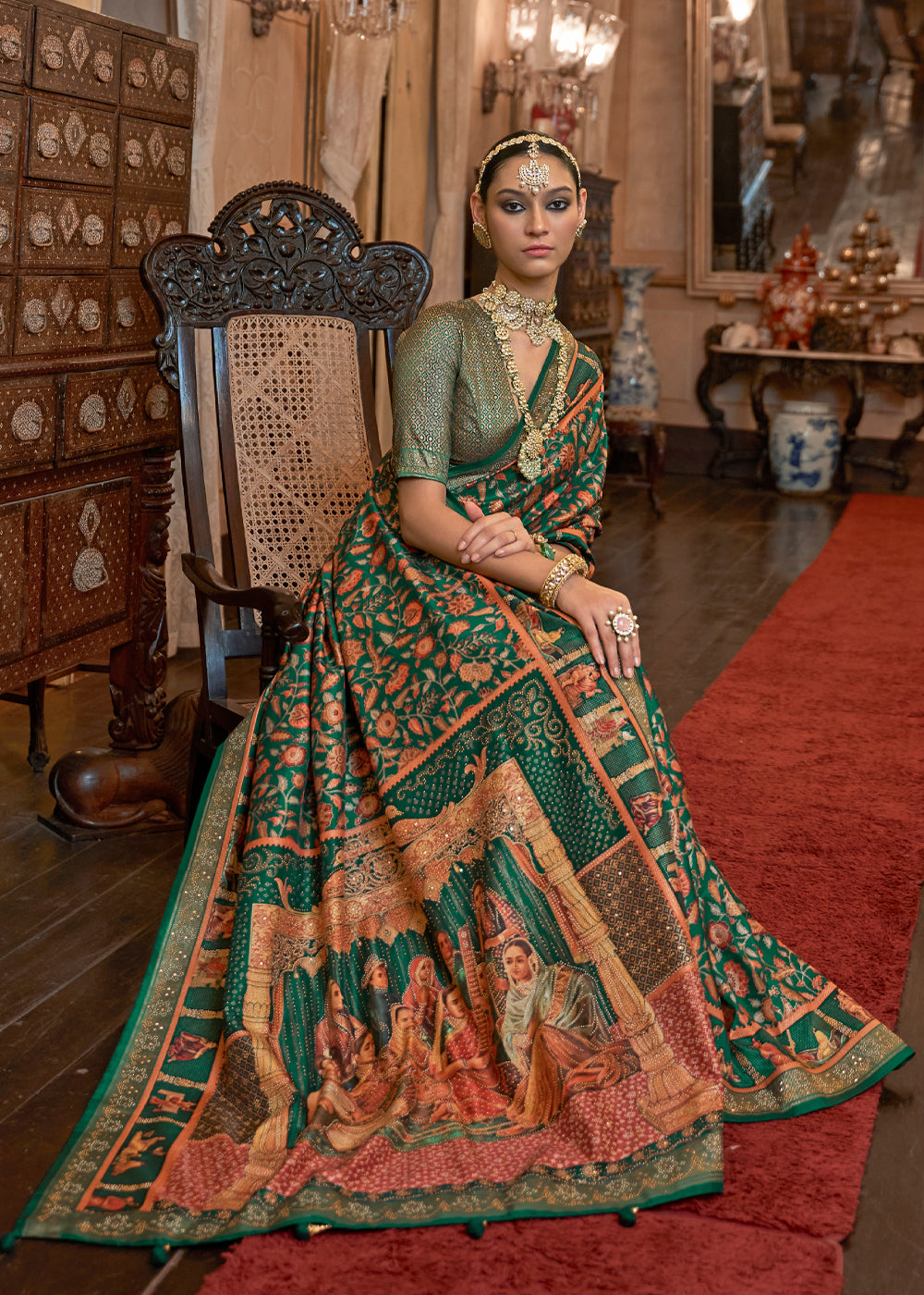 Buy MySilkLove Plantation Green Woven Digital Printed Patola Saree Online