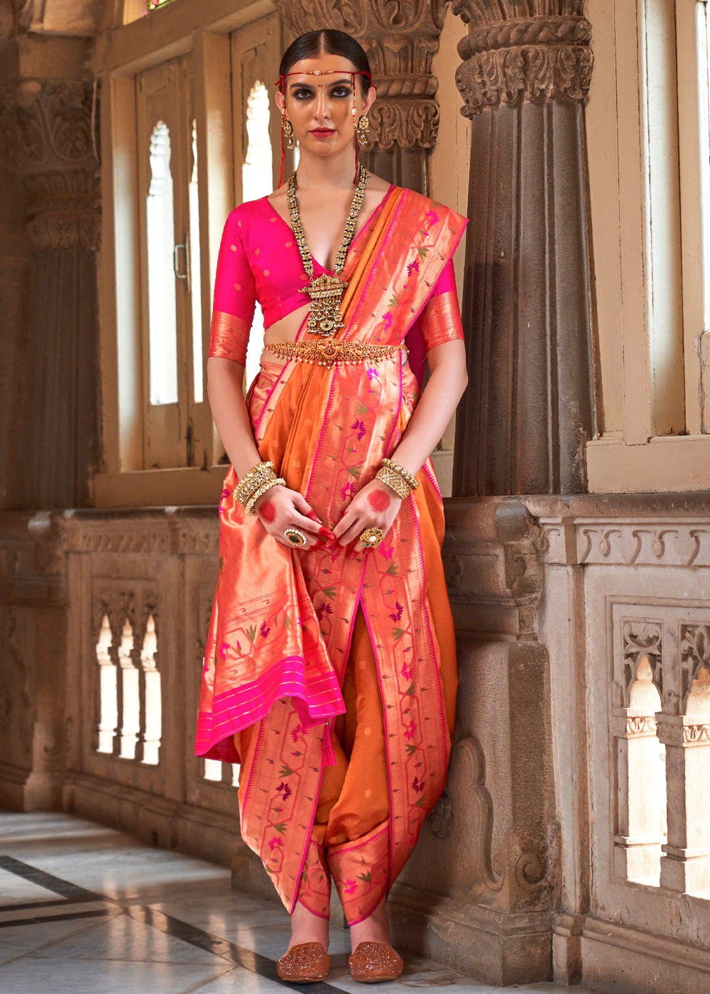 Buy MySilkLove Mandarin Pearl Orange Woven Paithani Silk Saree Online