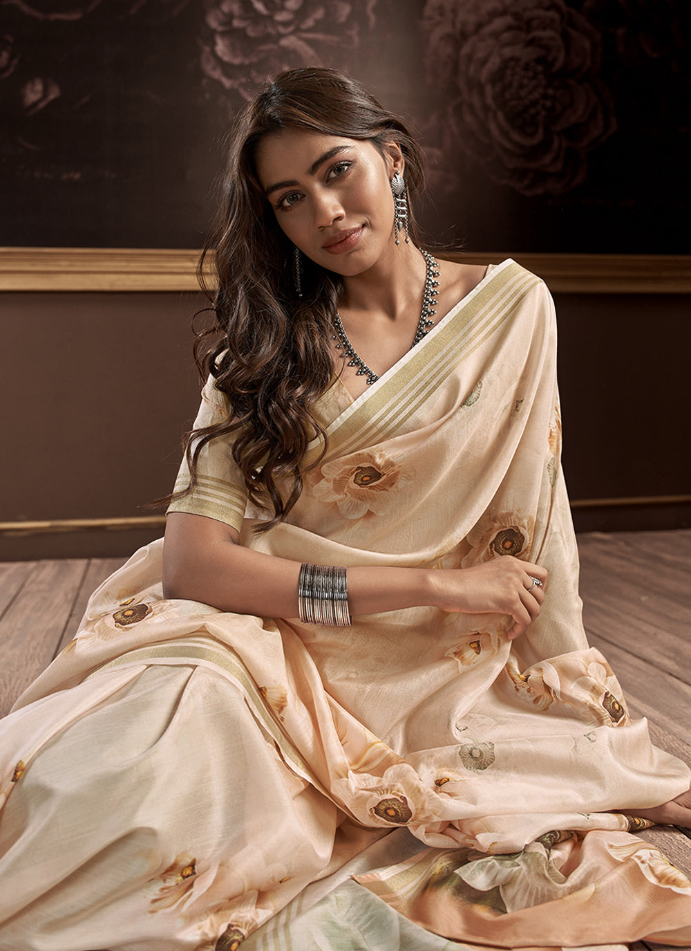 Buy MySilkLove Muddy Waters Brown Handloom Silk Digital Printed Saree Online
