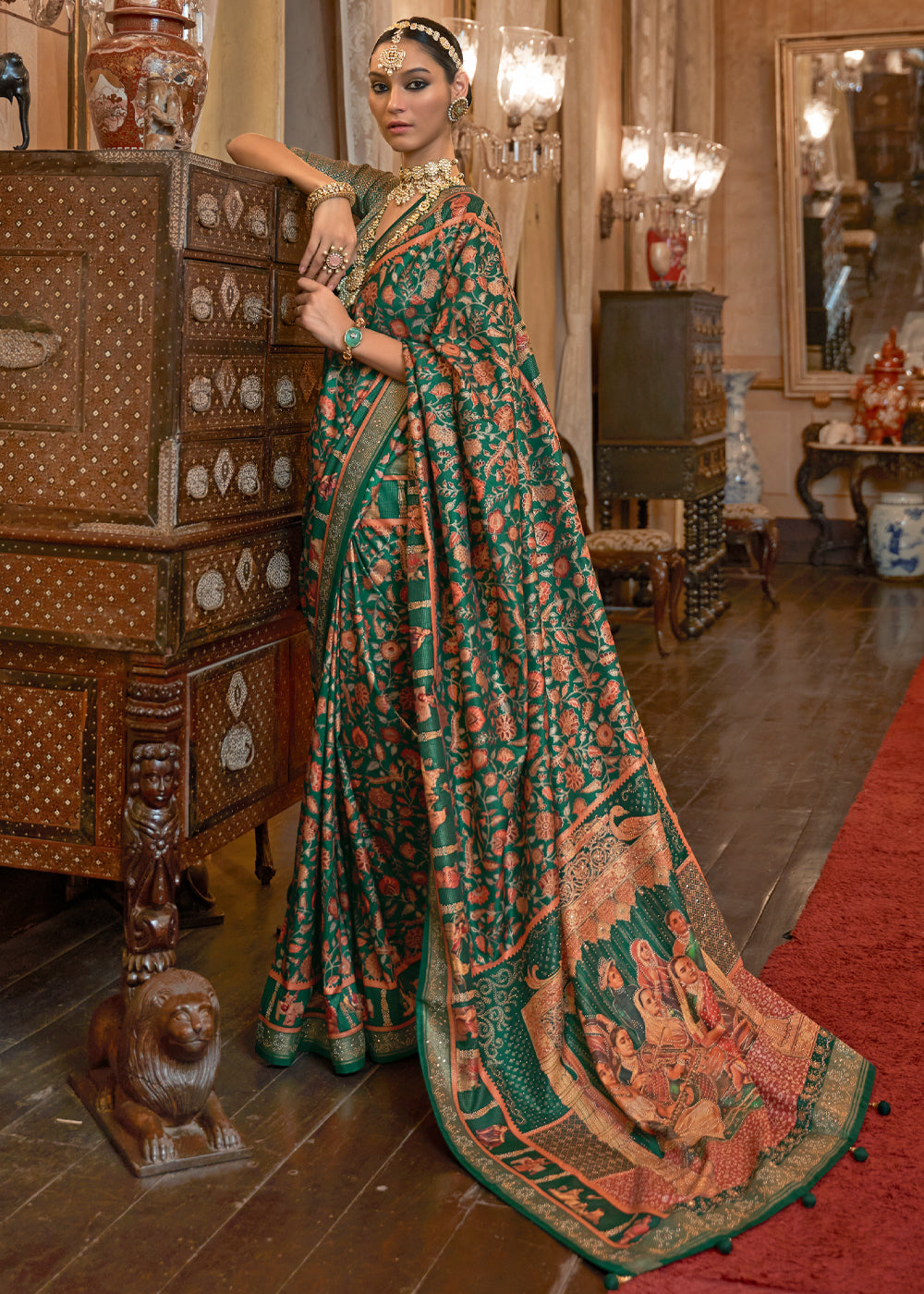 Buy MySilkLove Plantation Green Woven Digital Printed Patola Saree Online