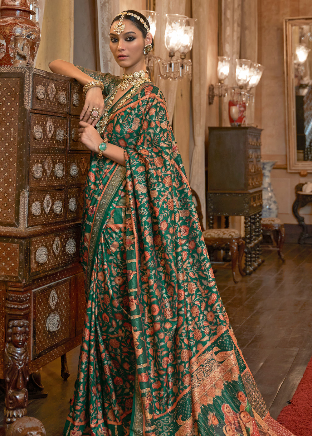 Buy MySilkLove Plantation Green Woven Digital Printed Patola Saree Online