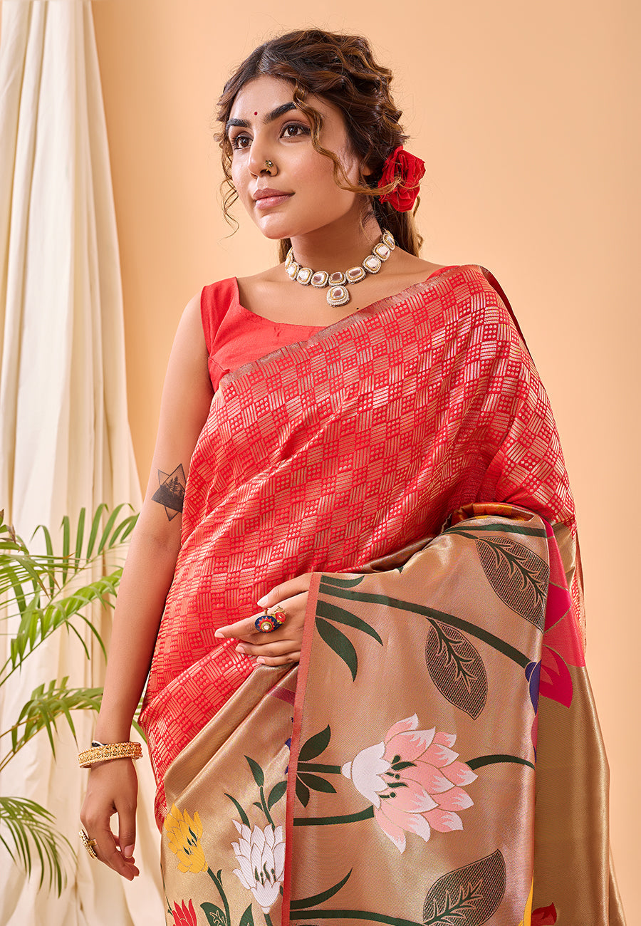 Buy MySilkLove Jasper Red Fulrani Woven Paithani Saree Online