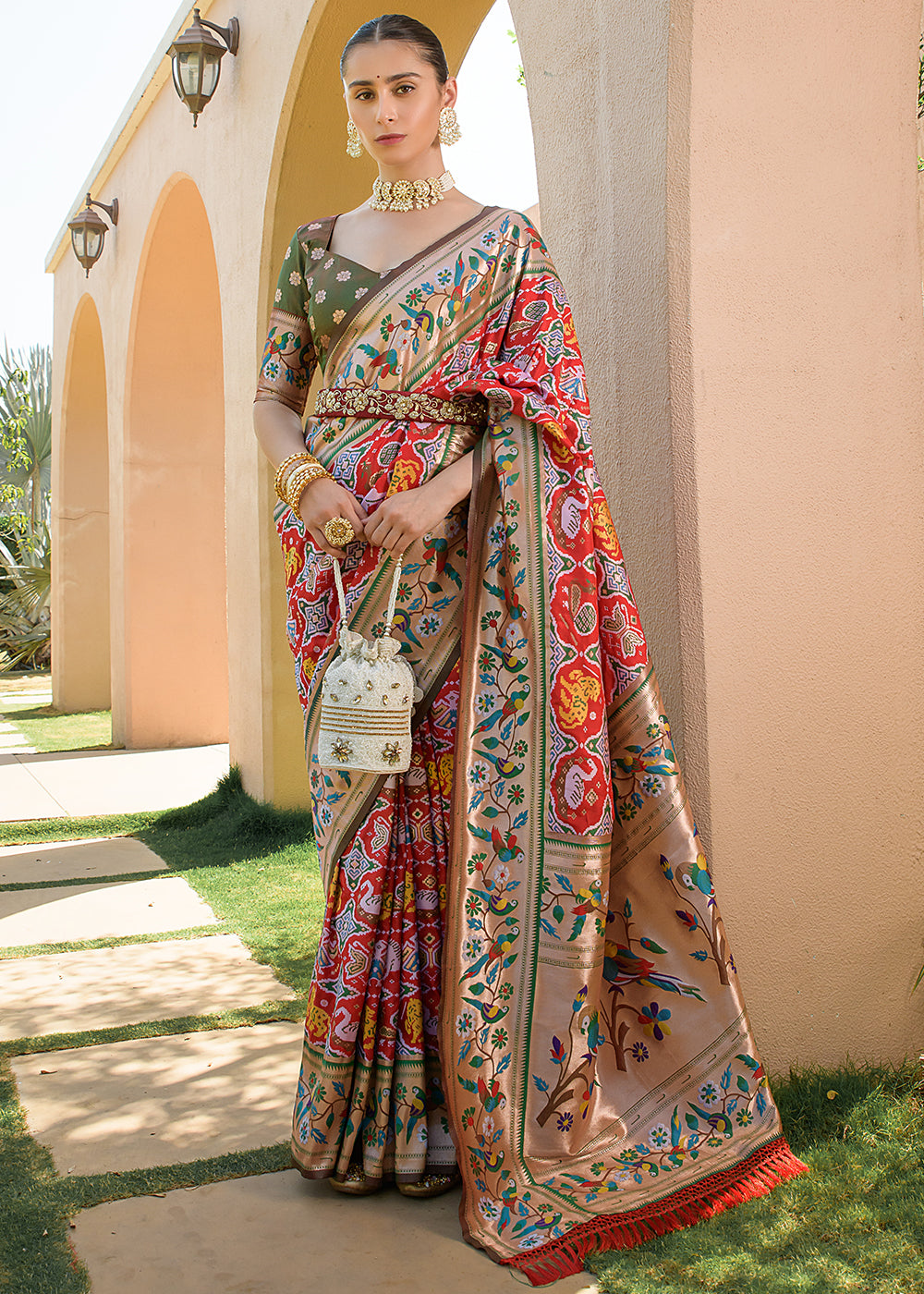 Buy MySilkLove Carmine Red Woven Paithani Silk Saree Online