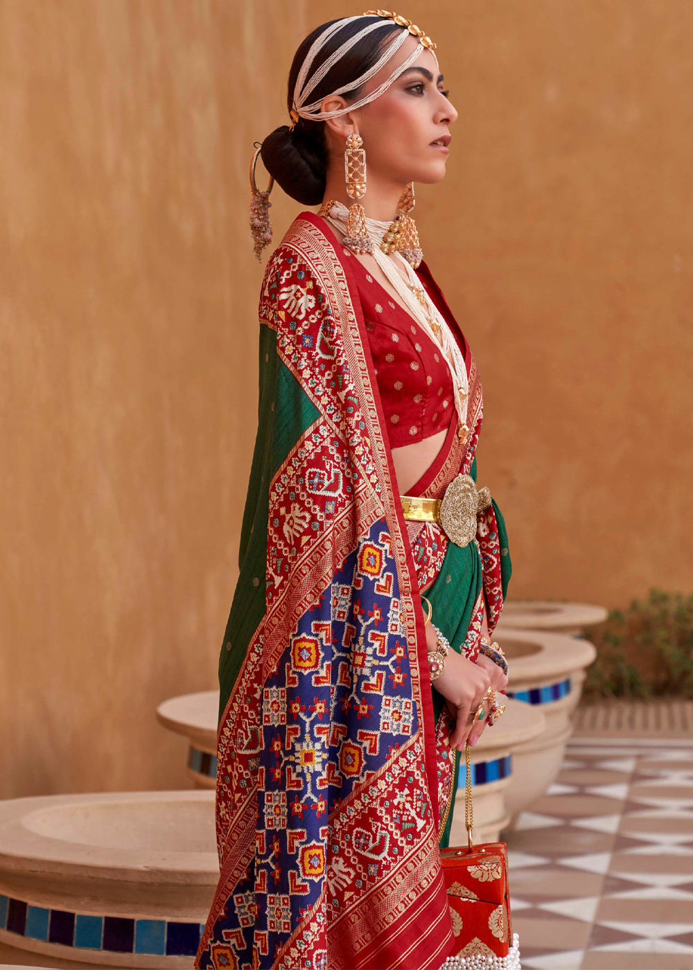 Buy MySilkLove Everglade Green and Red Woven Patola Silk Saree Online
