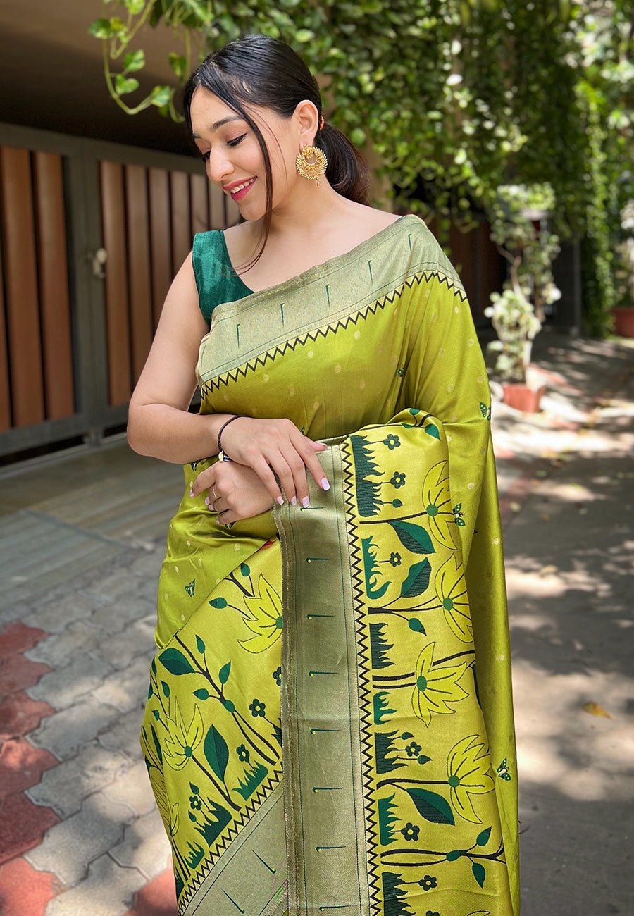 Buy MySilkLove Sycamore Green Zari Woven Titli Royal Paithani Silk Saree Online