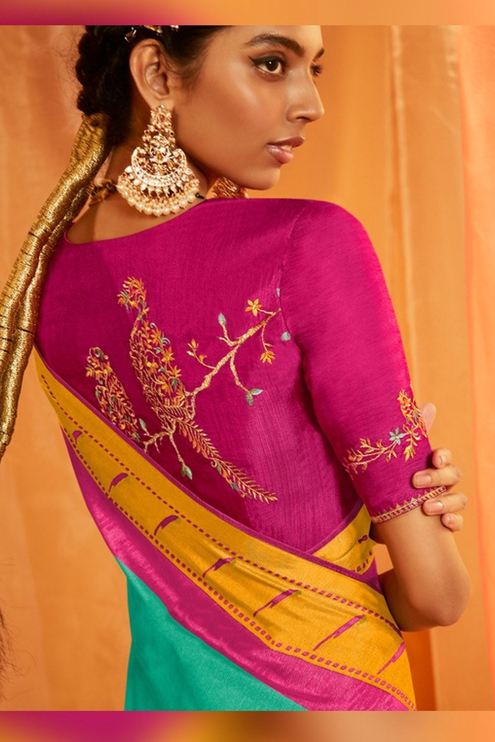 Buy MySilkLove Ocean Green Pearl Woven Paithani Silk Saree Online