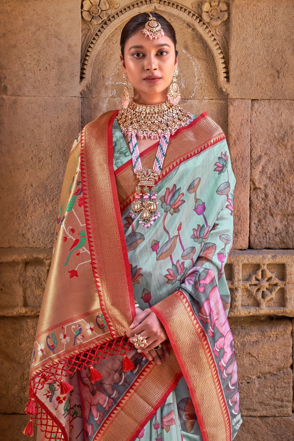Buy MySilkLove Tower Blue Digital Printed Paithani Silk Saree Online