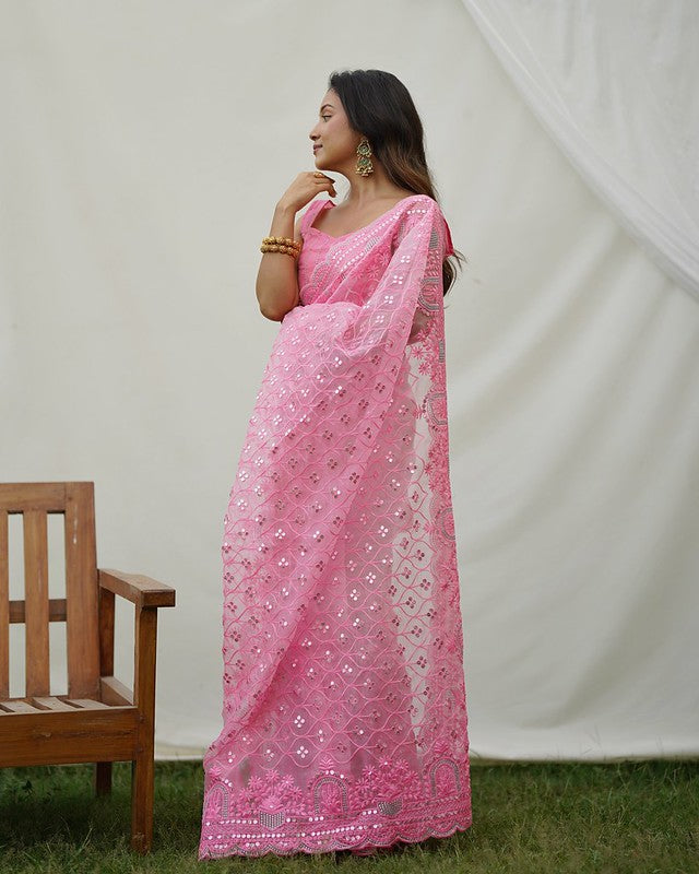Buy MySilkLove Carnation Pink Designer Organza saree with Sequence Work Online