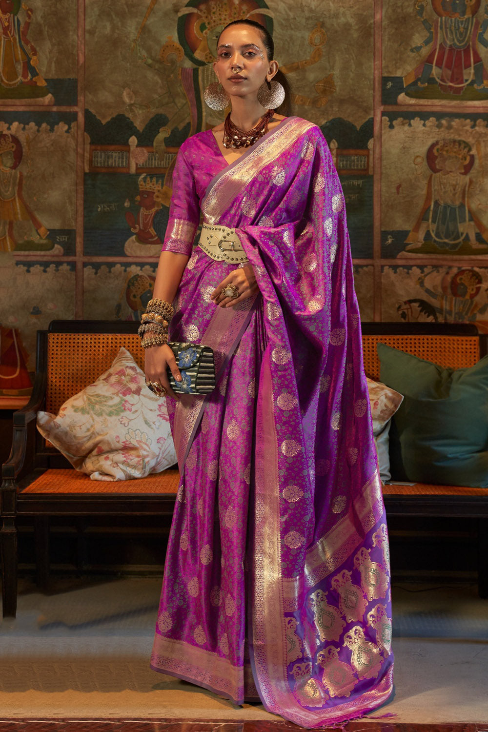 Buy MySilkLove Camelot Purple Satin Handloom Silk Saree Online
